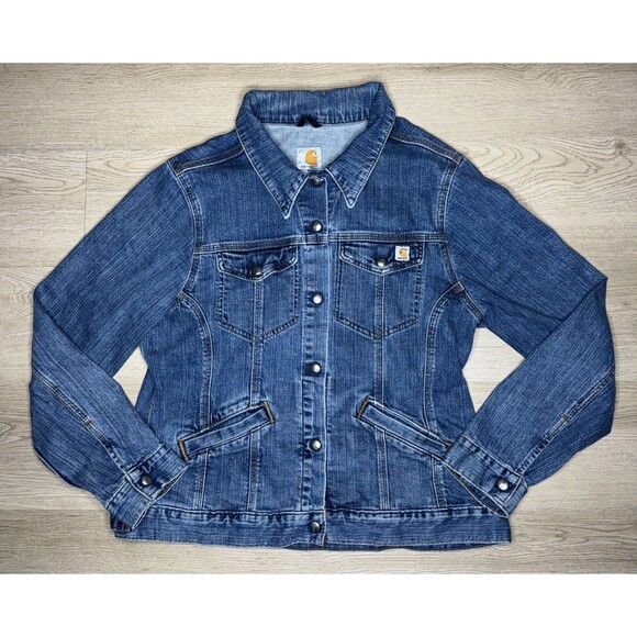 Carhartt Jackets & Blazers - Carhartt For Women Denim Trucker Jacket Stretch Blue Snap Front Dark Wash XL